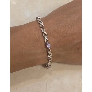 Vintage 925 Silver Tennis Bracelet Purple CZ 7" SU 925 Thailand